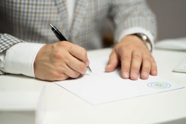 businessman, hands, signing, paper, document